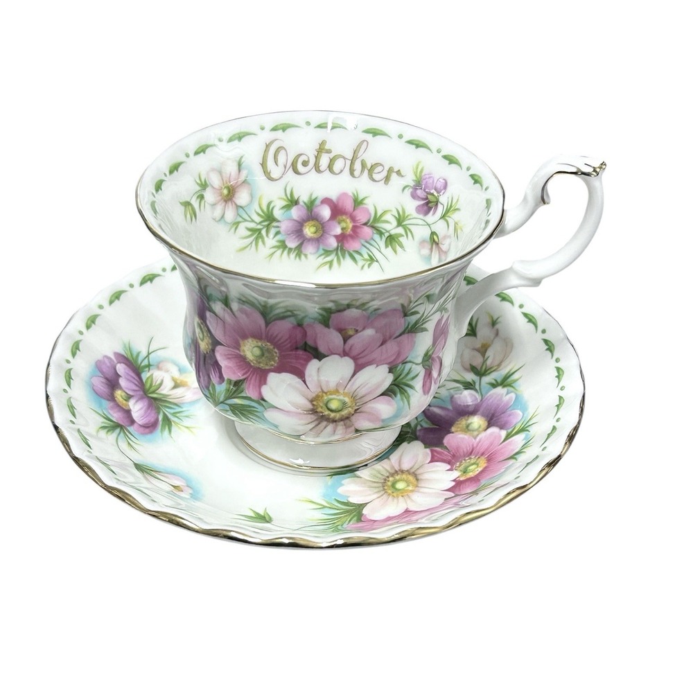Vintage Royal Albert England Flower of the Month Tea Cup & Saucer October Cosmos